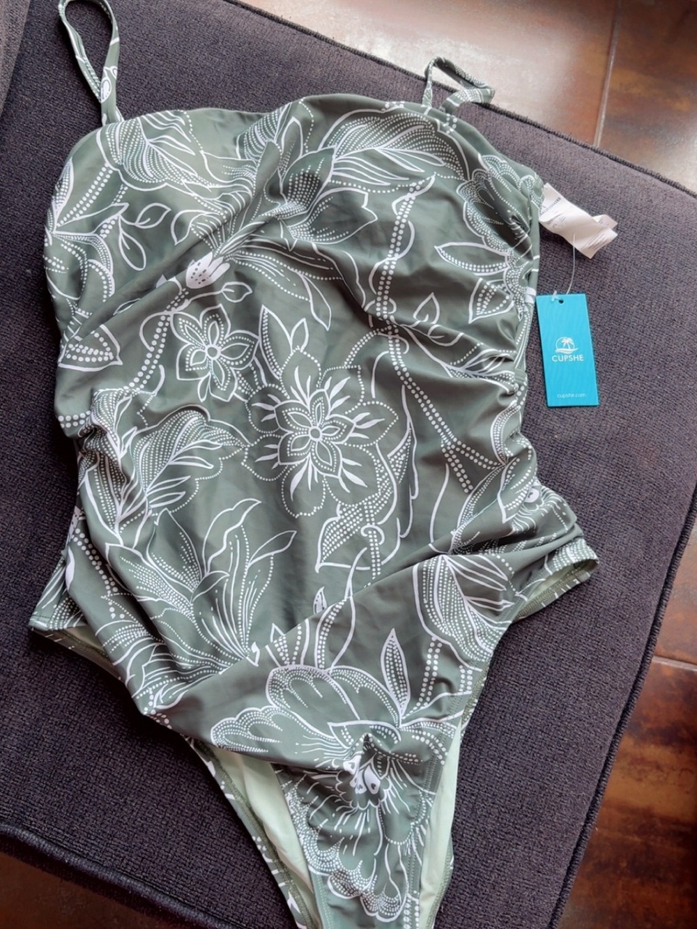 Cupshe Olive Green Floral One-Piece Bodysuit